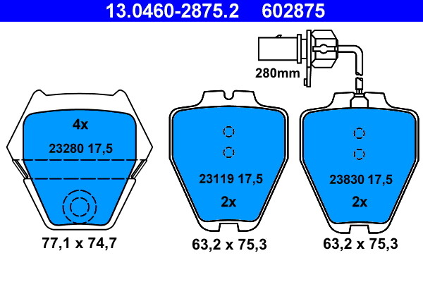 ATE 13.0460-2875.2 Brake Pad Set, disc brake for AUDI,VW