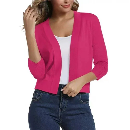 Women Short Coat Slim Fit Classic 3/4 Sleeve Short Bolero Shrug Sweater Cardigan - Bild 5 von 23