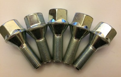5x Silver M12x1.5 Alloy Wheel Bolts – 30mm Thread 60° – For Audi 57.1
