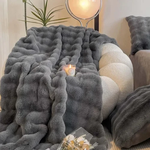 Faux Rabbit Fur Throw Blanket Luxury Plush Reversible Blanket Home Decoration US - Picture 12 of 30