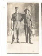 RPPC PM NASHUA IOWA MILKMEN ?LUNCH PAILS ? STUDIO PHOTO REAL PHOTO POSTCARD  RP