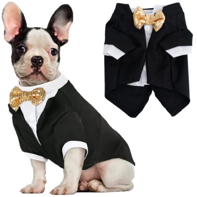 Tuxedo Dog Costume Formal Shirt with Bow Tie Suit - Dogs & Cats XS 4-8 lbs - ...