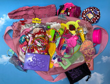 1980s novelties Girl's brush, jelly bracelet, mini bags, barrettes, bell charm