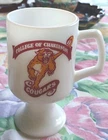 Vntg Milk Glass Pedestal Mug/ College of Charleston/Painted GO COUGARS! Hlds 8oz