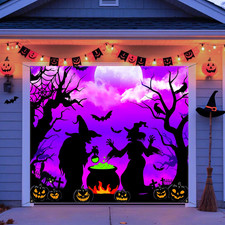 7x8ft Halloween Garage Door Cover, Witch Garage Door Cover Hanging Witch Backdro