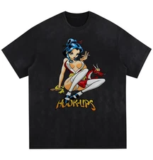 [ACID WASHED FRAYED] Hook-Ups Skateboard Smoking Geisha T-Shirt.