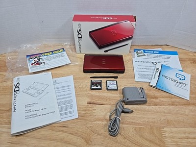 Nintendo DS Lite Crimson Red/Black Handheld Complete W/ Box Tested CIB +2 Games 