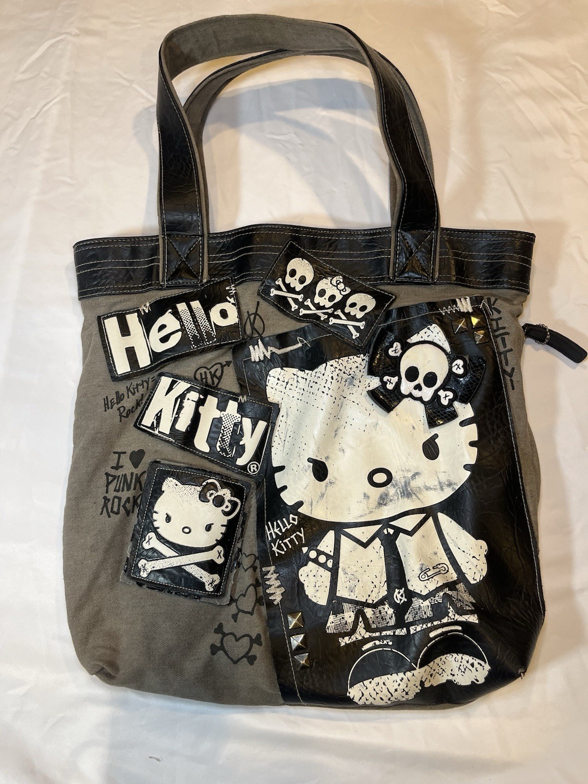 Rare Hello Kitty 2012 Graphic Patchwork Punk Loun… - image 1