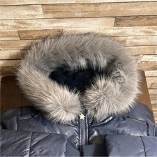 Tommy Hilfiger Girls Navy Blue Puffer Coat Faux Fur Hood Size M 8/10