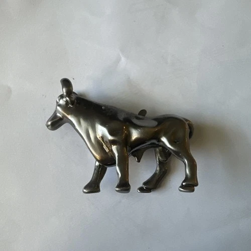 Solid Pewter Steer Bull Cowboy Figurine Statue Silver Tone Western 