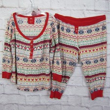 Victoria's Secret 2017 Print Waffle Knit Thermal Pajama Set Crop Pants size XL