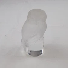 Vintage Lalique France Chouette Hibou Frosted Crystal Owl Paperweight Signed
