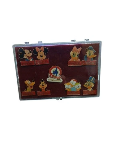 Vintage 1986 15 Year Anniversary Coca Cola Walt Disney World Pin Set Of 9 W Case