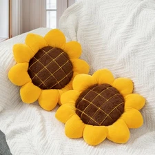 2 Pcs Sunflower Throw Pillow for Home Decor, Yellow Sunflower Shaped Pillows ...