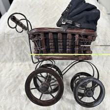 Vintage Wicker Wooden and Metal Toy Stroller Antique Rare Carriage/Pram Good OLD