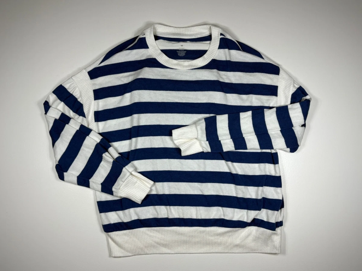 Plus Size Sky Blue Stripe Drop Shoulder O Neck Sweater | (US 14W-16W) 1X at Women's Clothing store