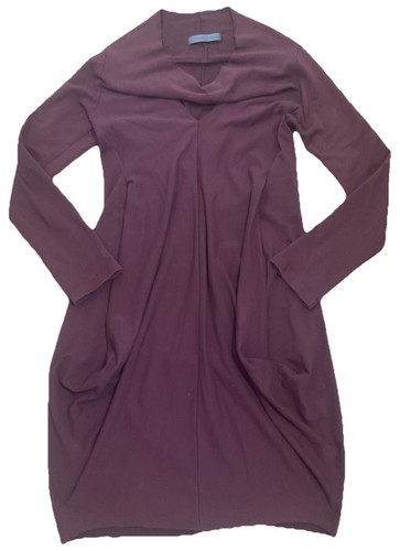 Veronique Miljkovitch Stretch Knit Dress Draped Neck Knee Length Burgundy Sz M - Picture 6 of 9