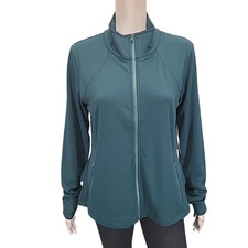 Womens Active Jacket Large Size Teal Long Sleeves Zip Front Jacket w Zip Pockets