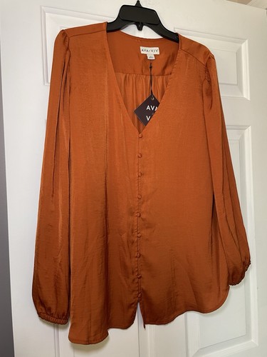 Ava & Viv Woman’s Plus Size 1X Damen Rost Bluse Langarm Seidig Neu mit Etikett V-Ausschnitt - Bild 7 von 7