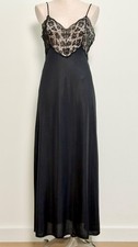 VINTAGE nightgown DIANE VON FURSTENBURG neglige SLIP sheer LACE black LONG m
