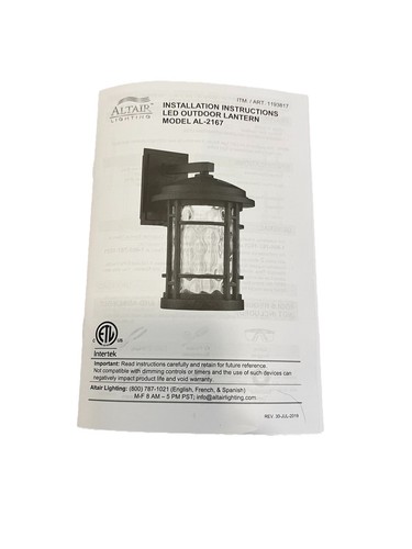Altair Lighting AL-2167 LED Lantern With Dusk Dawn Sensor 14.5" New Open box - Picture 7 of 21