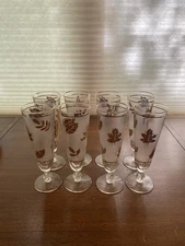 SET(8) BEAUTIFUL VTG MCM Libbey Gold Leaf Footed Iced Tea Glasses 8.5"H