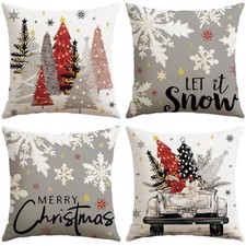 Christmas Throw Pillow Covers 18x18 Inch Set of 4, 18" x 18" Pack of 4 Grey