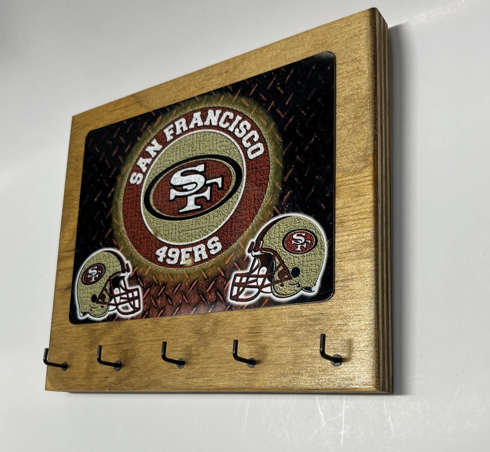 San Francisco 49ers Rustic Home Office wall decor key hanger holder 5 Hooks - Image 2 of 4