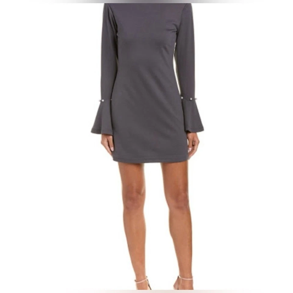 Lea & Viola Pearl Embellished Shift Dress Grey Bell sleeves Size S NEW Feminine - Image 2 of 4