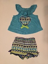 Ninas 2 Piece Sleeveless Top Shorts Set Heart Geometric Blue Multicolor 18M