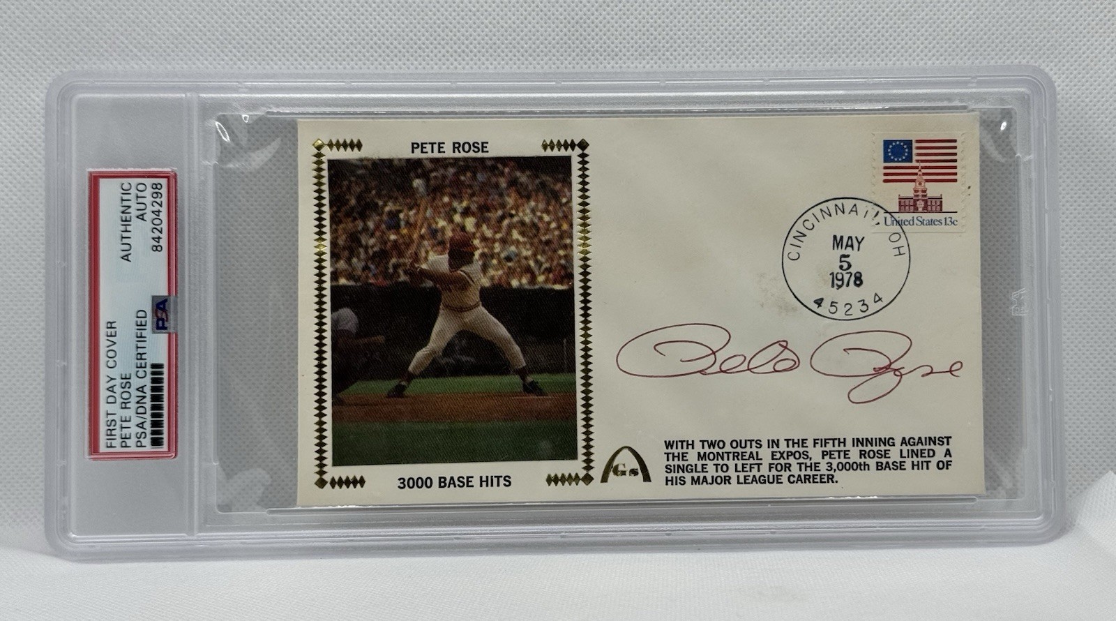 Pete Rose Autographed 3000 Base Hits First Day Cover MLB Baseball Reds PSA/DNA