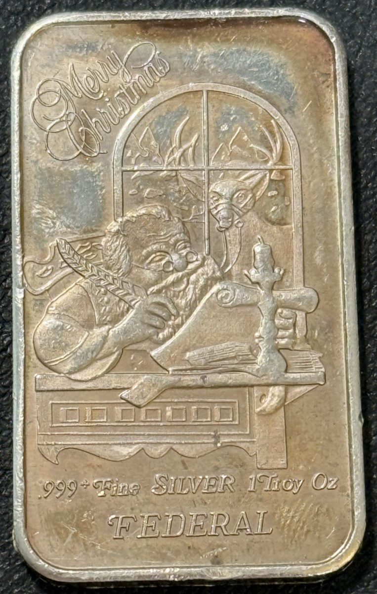 Vintage 1993 1 Oz .999 Silver Merry Christmas-Santa with His List