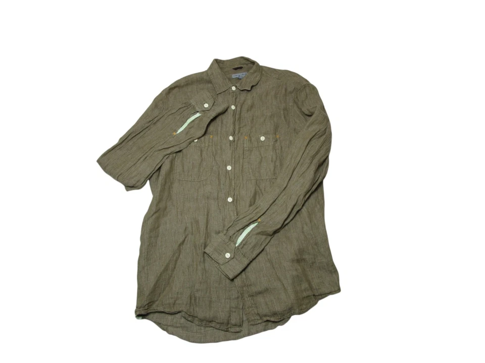 Camisa de lino con botones de manga larga tostada talla M Martin Gordon para hombre Foto 2 de 4