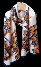 100% Silk Scarf Women neckerchief Shawl Wrap floral blue beige yellow MY225-14