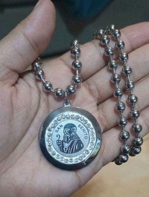 Stainless Steel St Benedict Medal Necklace 5mm Ball Bead Chain Protection...