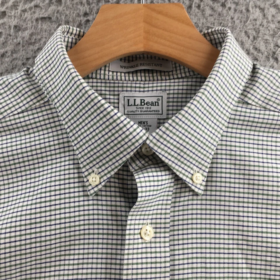 Camisa de vestir LL Bean abotonada para hombre 17,5 multi algodón a cuadros manga larga informal Foto 3 de 4