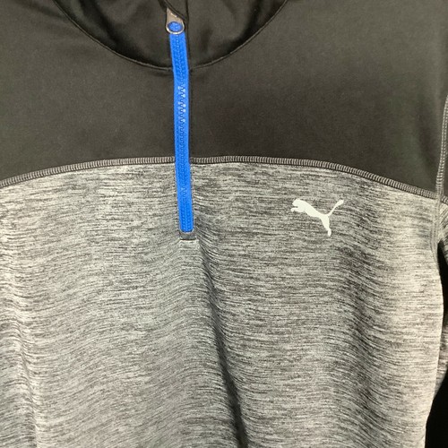 Pullover Puma Hombre Pequeño 1/4 Cremallera Gris Jaspeado y Negro Logo  - Imagen 2 de 8