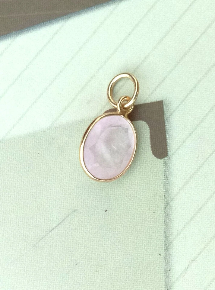 Collar con dije de cuarzo rosa natural, colgante de oro amarillo de 18k, joyería hecha a mano Foto 3 de 3