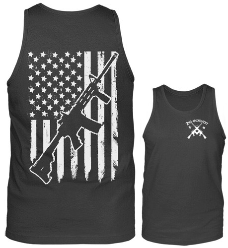 AR-15 Front of US Flag 2nd Amendment Gun Skull Constitution Patriotic Tank Top - Bild 3 von 8