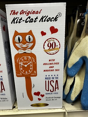 FESTIVAL ORANGE KIT CAT CLOCK 15.5''  USA MADE Official Kit-Cat Klock