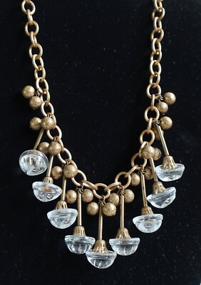 EARLY UNSIGNED MIRIAM HASKELL BIB NECKLACE CLEAR GLASS PENDANTS. RARE UNIQUE 16''