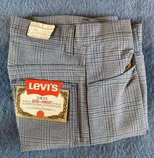 VT 70s LEVIS Sta-Prest Plaid Slim Fits Pants 25x27 Deadstock Pale Blue Womens
