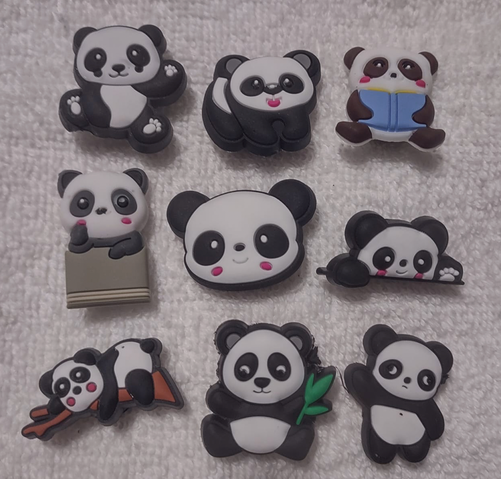 PANDAS 9pc Shoe Charms croc decoration cute adorable FREE SHIPPING