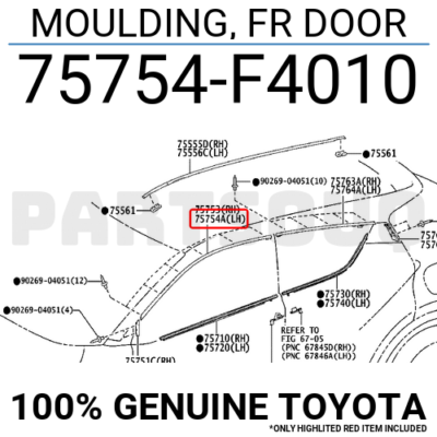 75754F4010 Genuine Toyota MOULDING, FR DOOR 75754-F4010 | eBay