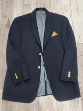 40R Men's Vintage Stafford Gold Button Blazer Dark Blue Wool Blend Sport Coat
