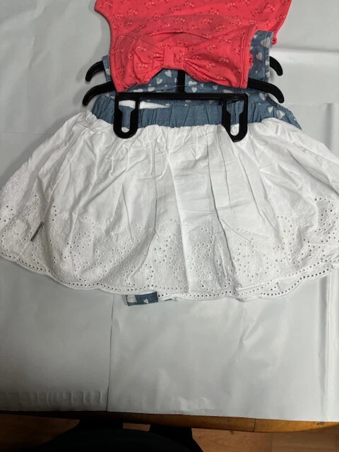 CALVIN KLEIN GIRLS 3 PC 2 BLOUSE/SKIRT SET (CORAL/WHITE/DENIM 6)NWT - Image 3 of 4
