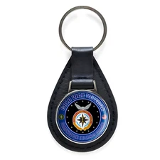 Cold War Veteran Communications Electronics Command Black Leather Keychain 