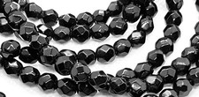GLASS BEADS ROUND 6mm BEADS FACETED BLACK 50pcs