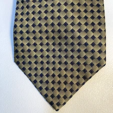 Bergamo NY 59" Mens Tie 100% Silk Black Gold Black Diamond Pattern Made in Korea