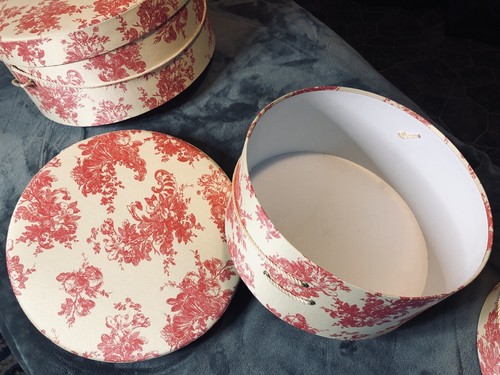 Set Of 5 Round Vintage Hat Boxes Fabric Covered - Picture 7 of 9